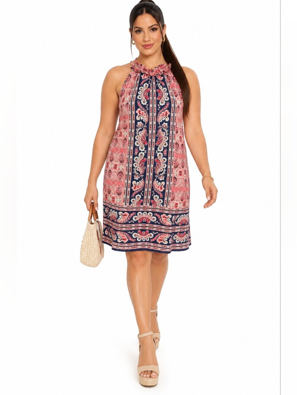 London Times Women’s Size 4 Paisley Print Halter Neck Shift Dress.